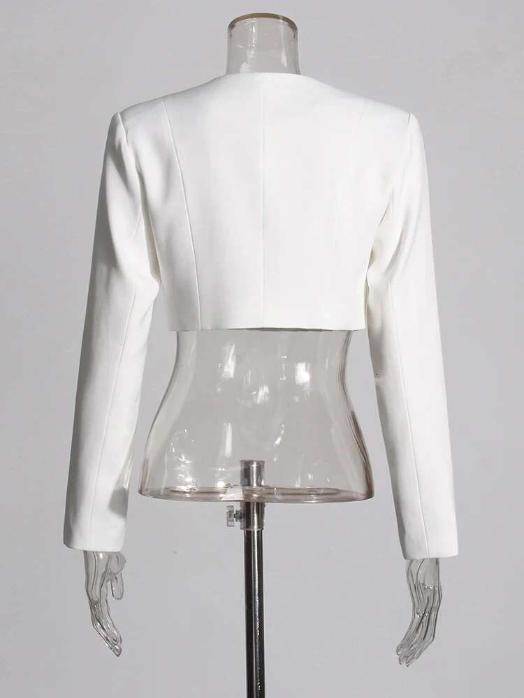 VGH Temperament White Blazers For Women Notched Collar Long Sleeve Spliced Buttonts Elegant Vintage Blazer Female Fashion Style