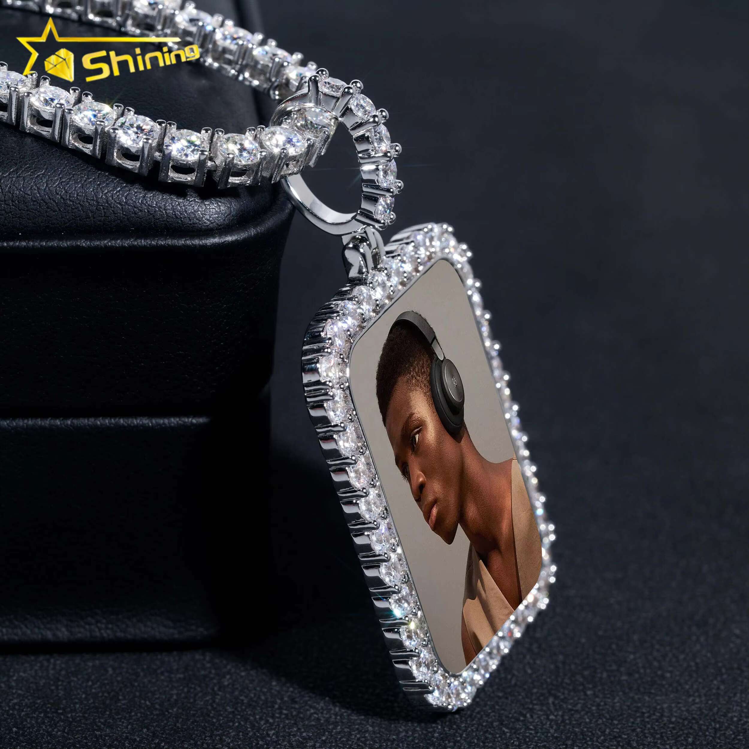 Custom Picture Pendants Rectangle Shape Silver 925 Hip Hop Moissanite Memory Pendant