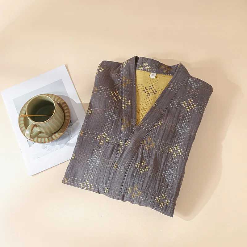 Pure Cotton Mens Robe Sleepwear Bathrobe Gown Kimono Yukata Loose Home Clothes Nightwear Autumn New Long Sleeved Nightgown C251104