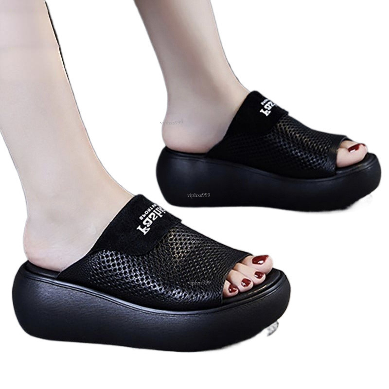 New Designer Sandals With Free Shipping Real Soft Leather Thick Soled Sponge Cake Shoes For Women Wearing Half Slippers Versatile And Stylish Hollow O