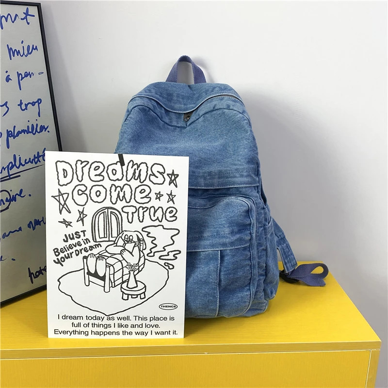 Denim Vintage Backpack Women Shoulder Bag Large Capacity Jeans School Female Daily Simple Laptop y251104