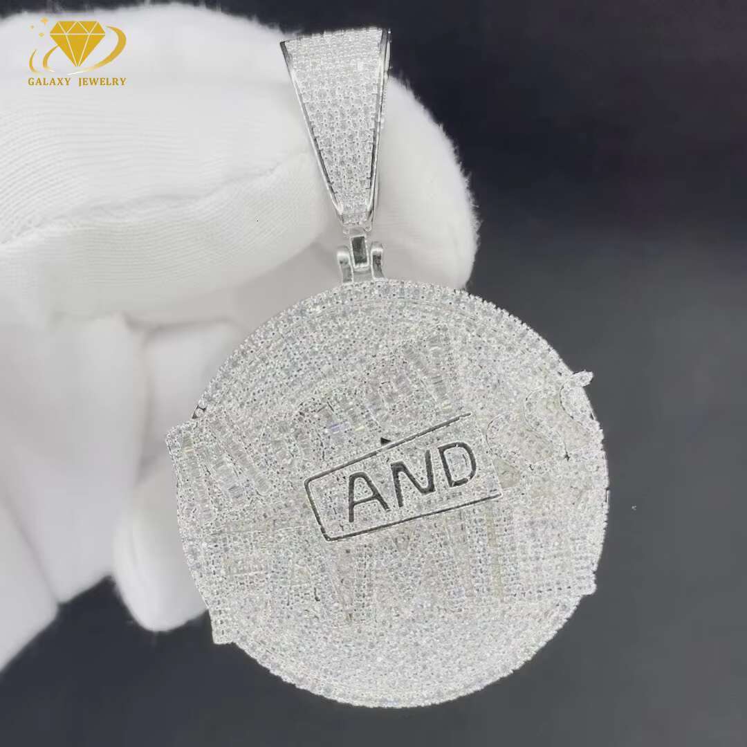 Hiphop Jewelry 925 Sterling Silver Gold Plated Necklace Iced Out Full VVS Moissanite Diamonds Rappers Round Custom Pendant