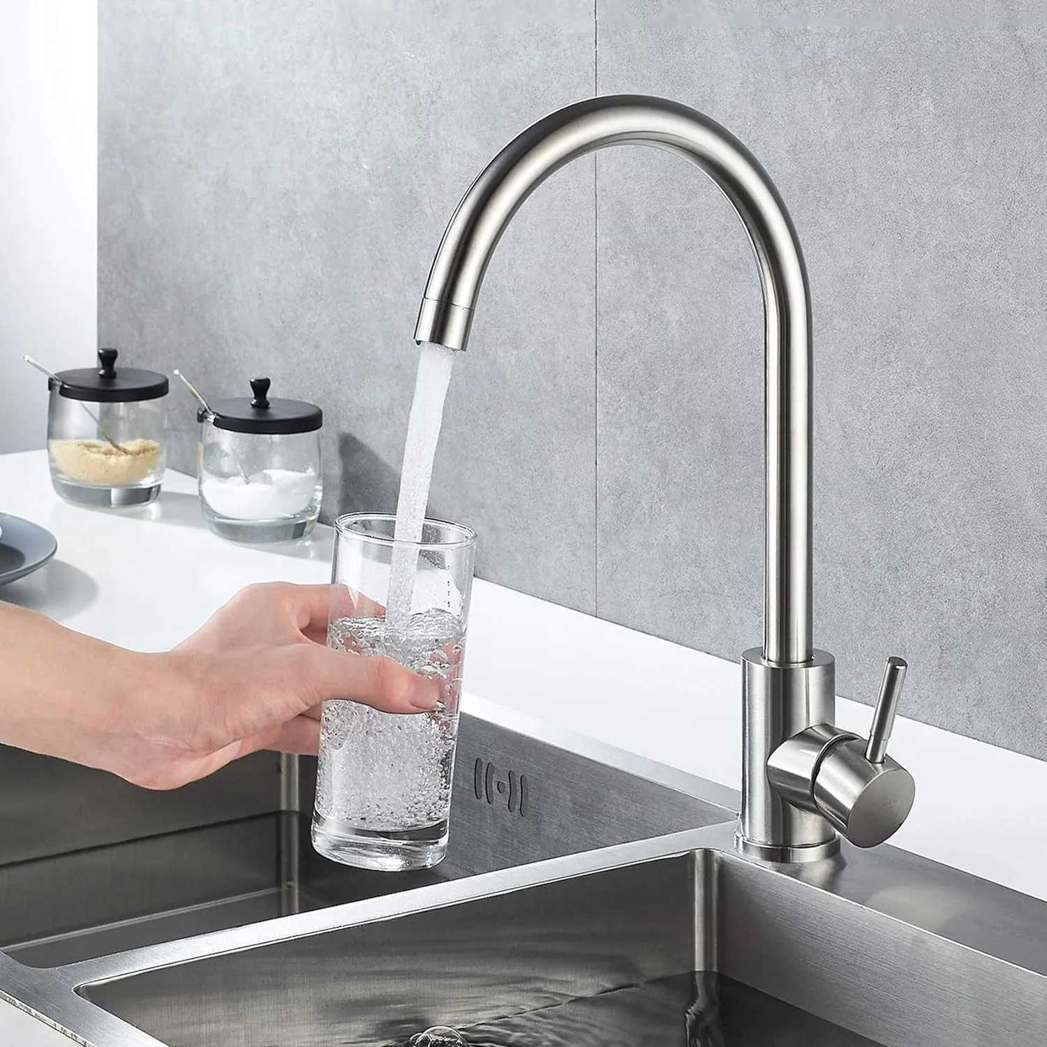 304 Stainless Steel Kitchen Sink Faucet ible Hot Cold Water Mixer Single Handle Pl Out Sink Faucet Deck Mounted Water Taps Y251104