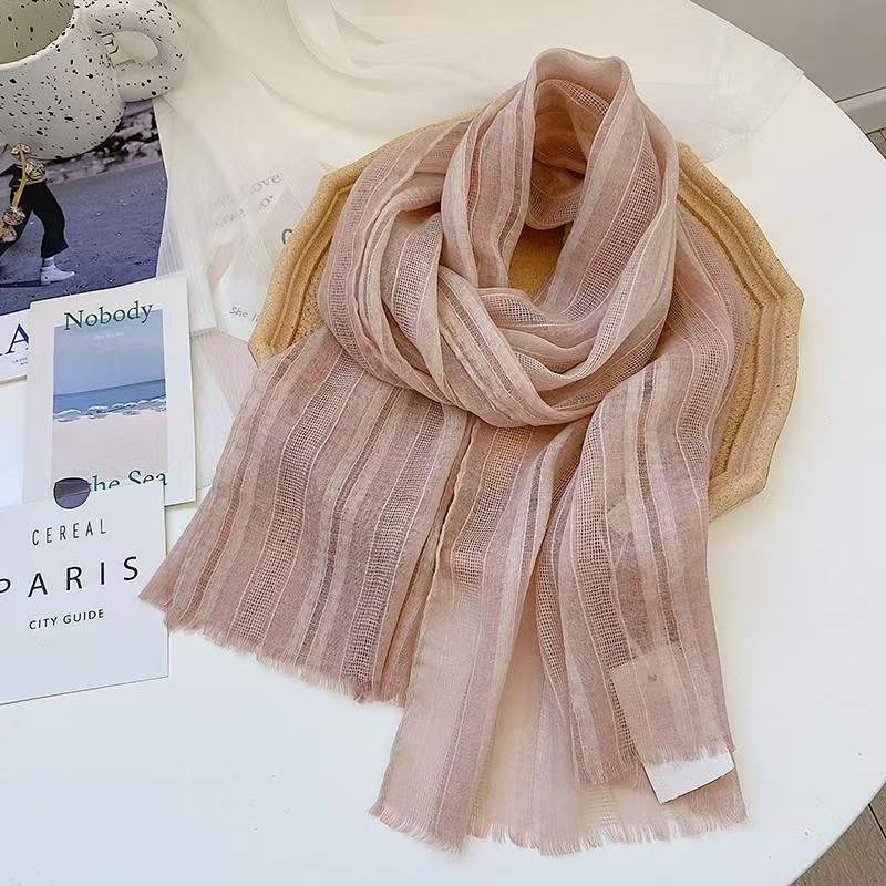 T411 Korean short cotton and linen scarf shawl dual-purpose female literary solid color linen silk scarf spring and autumn fashion beach towel tide