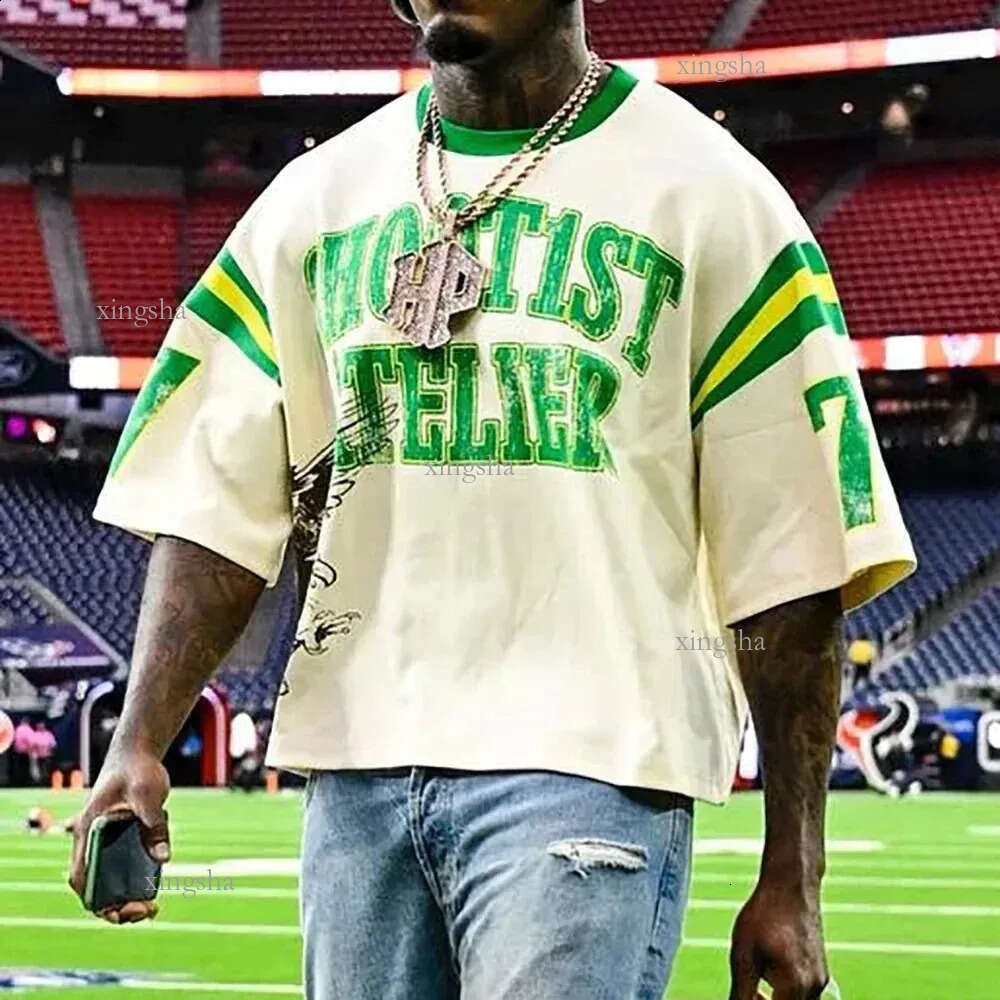 Y2K hip-hop trendy American high-end pure cotton round neck T-shirt Gothic print casual punk training football uniform 240910