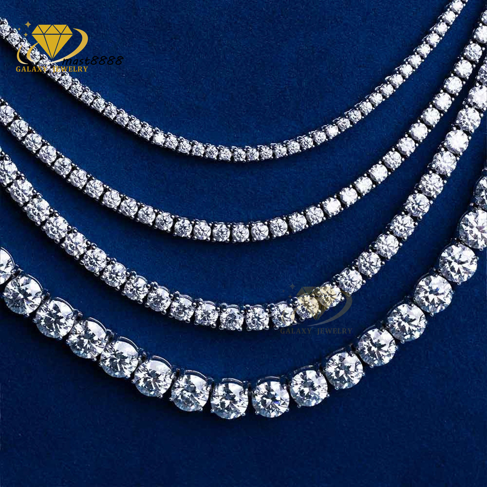 Hip-Hop Glamour Pass Diamond Tester 3mm 4mm 5mm Sparkling Vvs Moissanite Stones Rapper 925 Silver Tennis Chain Urban Fashionista