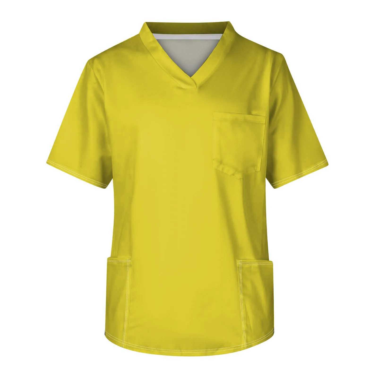 Summer Scrub Top Nursing Uniform Solid Color Short-Sleeve V-Neck Nursing Work T-Shirt With Pocket Hospital Pharmacy Work Suit W251104