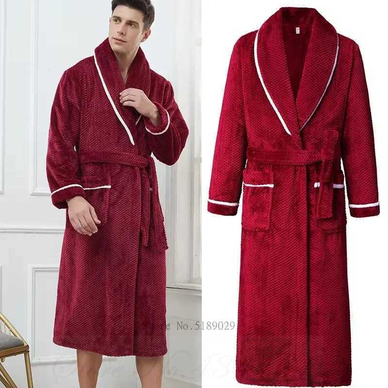 Oversize 3XL 4XL Winter Thicken Warm Sleepwear Kimono Bathrobe Gown Flannel Men Long Robe Loose Coral Fleece Homewear Loungewear C251104