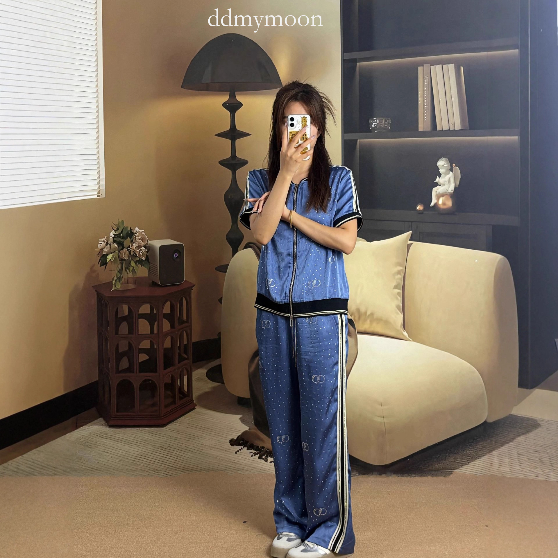 Short Sleeve Women's Summer Rhinestone T-Shirt Two-Piece Middle-Aged Casual Set Slimming Elegant Mom Outfit ddmymoon