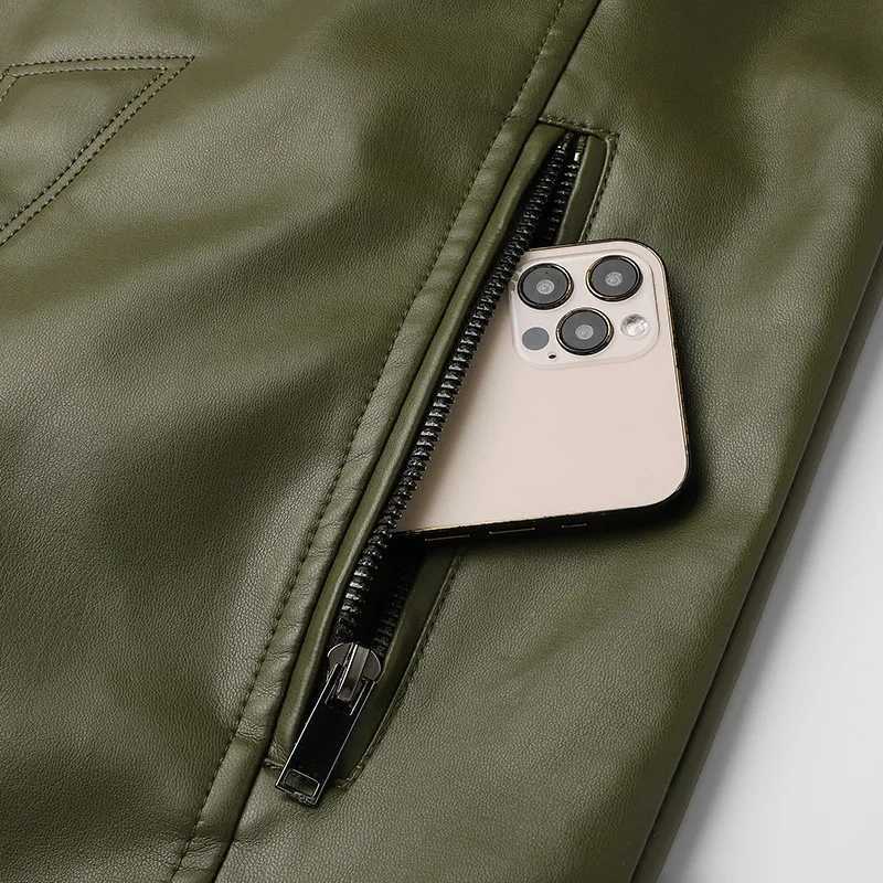 Man Leather Jacket Autumn High Street Stand Collar Male Outerwear Solid Long Sleeve Zipper Business Motorcycle Punk Men Coat J251103