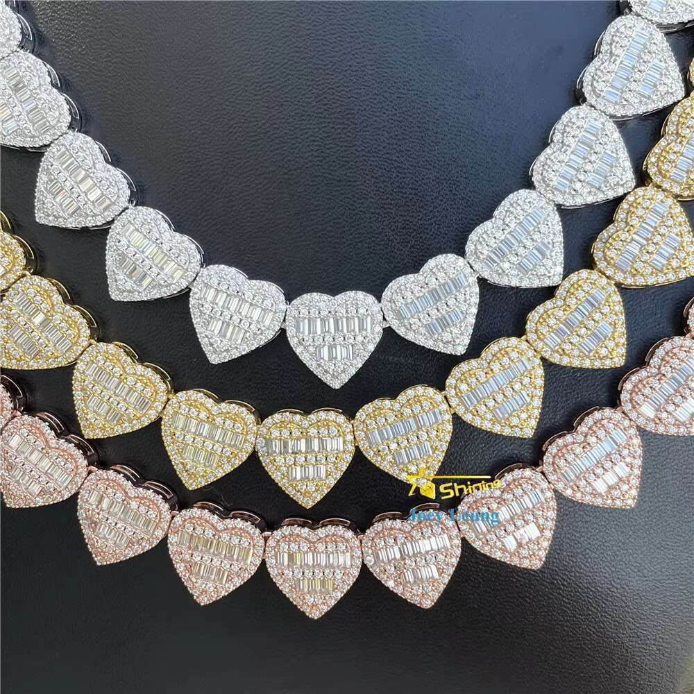 GRA Certificate Pass Diamond Tester Silver Necklace VVS Moissanite Diamond 13MM Baguette Heart Iced Out Cuban Link Chain Hip Hop