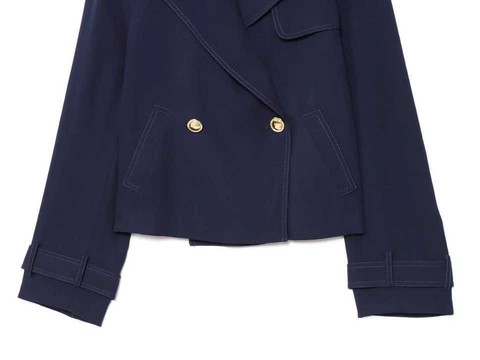 2025 autumn new womens casual fashion simple loose suit collar long sleeve double breasted short jacket J251103