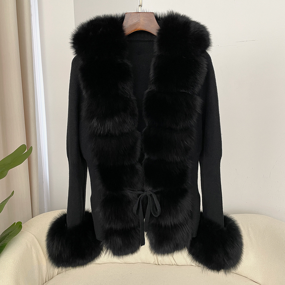 Autumn Winter New Detachable Real Fox Fur Placket Cuff Fur Knitwear Fur Coat 241121
