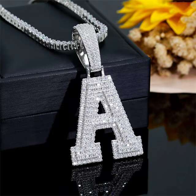 Letters A-S melee MossaniteHipHop men and women rapper S sier letter HipHop Moissanite pendant