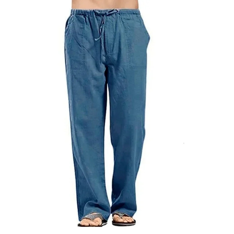 Spring And Summer Cotton Linen Plus Size Mens Loose Drawstring Thin Style Breathable Pants Classic Casual Jogger Trousers 250402