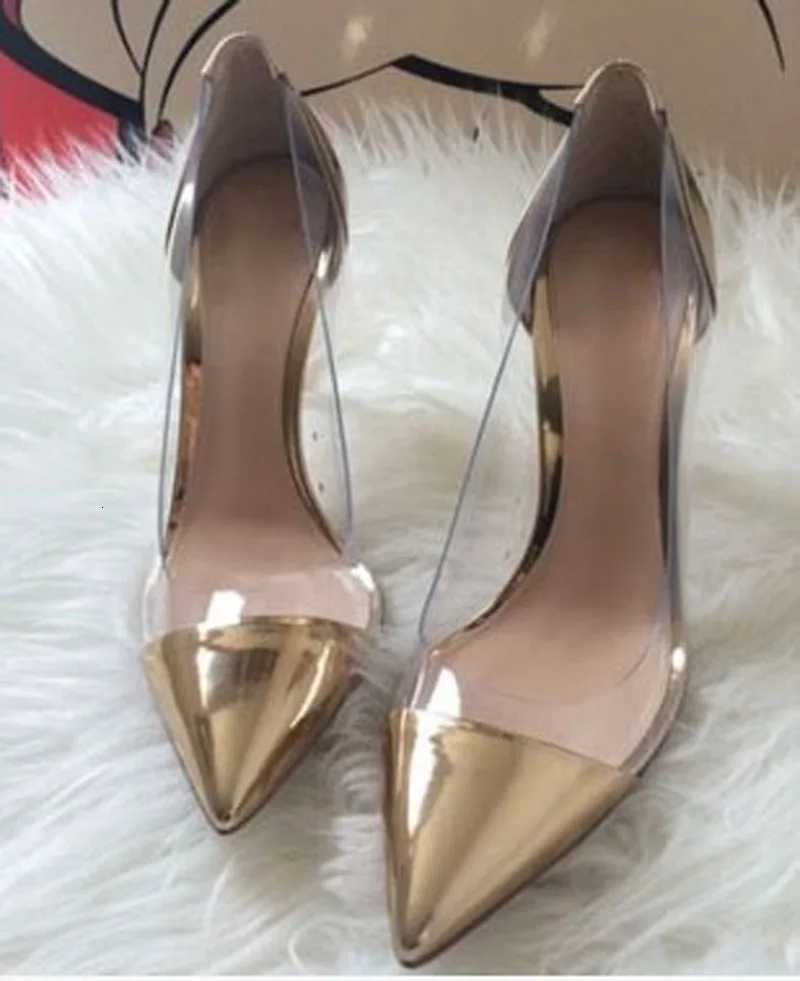 Sexy Clear PVC Patchwork Stiletto High Heels Pointed toe Woman Transparent Pumps Spring Single shoes Party High-heeled Shoes W251104