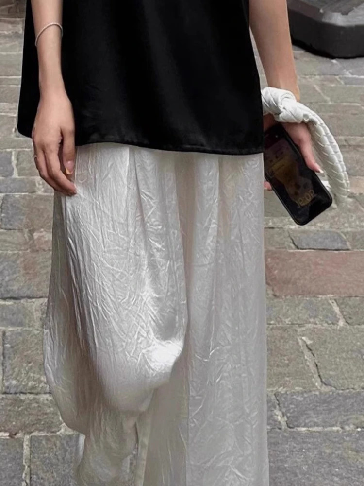 Pleated Pants Triacetic Acid Satin Wide-leg Pants Womens Early Spring White Satin Pants Drape Ice Silk women 250403