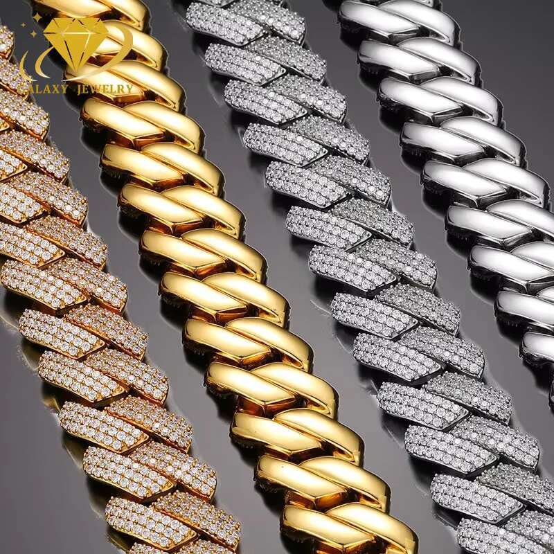 Pass Diamond Tester GRA Certified 3 Rows Cuban Chain Iced Out 15mm 18mm 20mm Moissanite Cuban Link Chain Necklace for Men