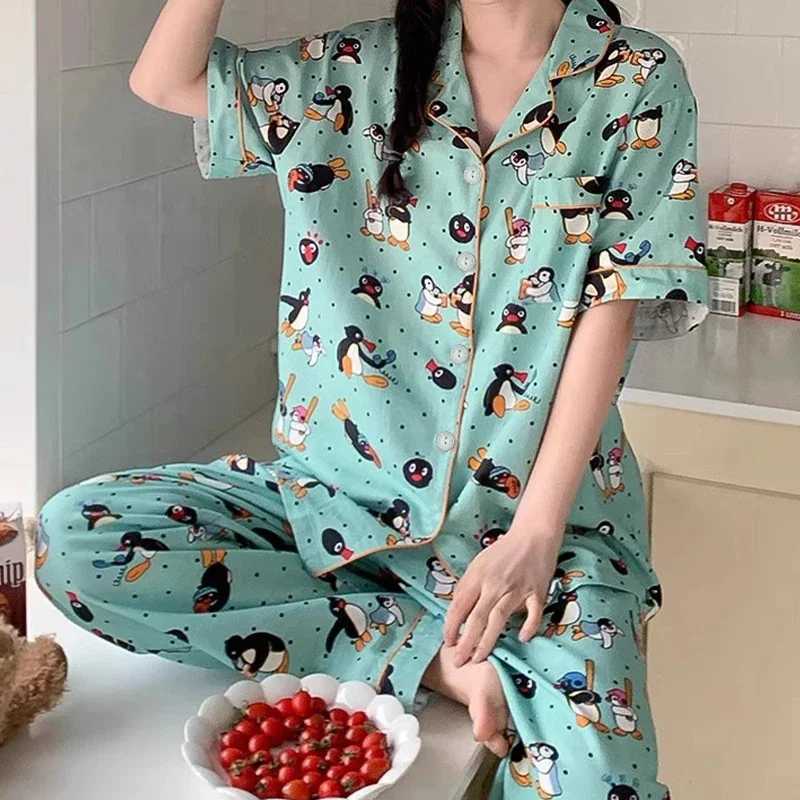 Fashion Kawaii Cute Cartoon Little Penguin Print Womens 3pcs Pajamas Korean Y2k Milk Silk Homewear 2024 New Fall/winter Lady Sleepwear Y251104