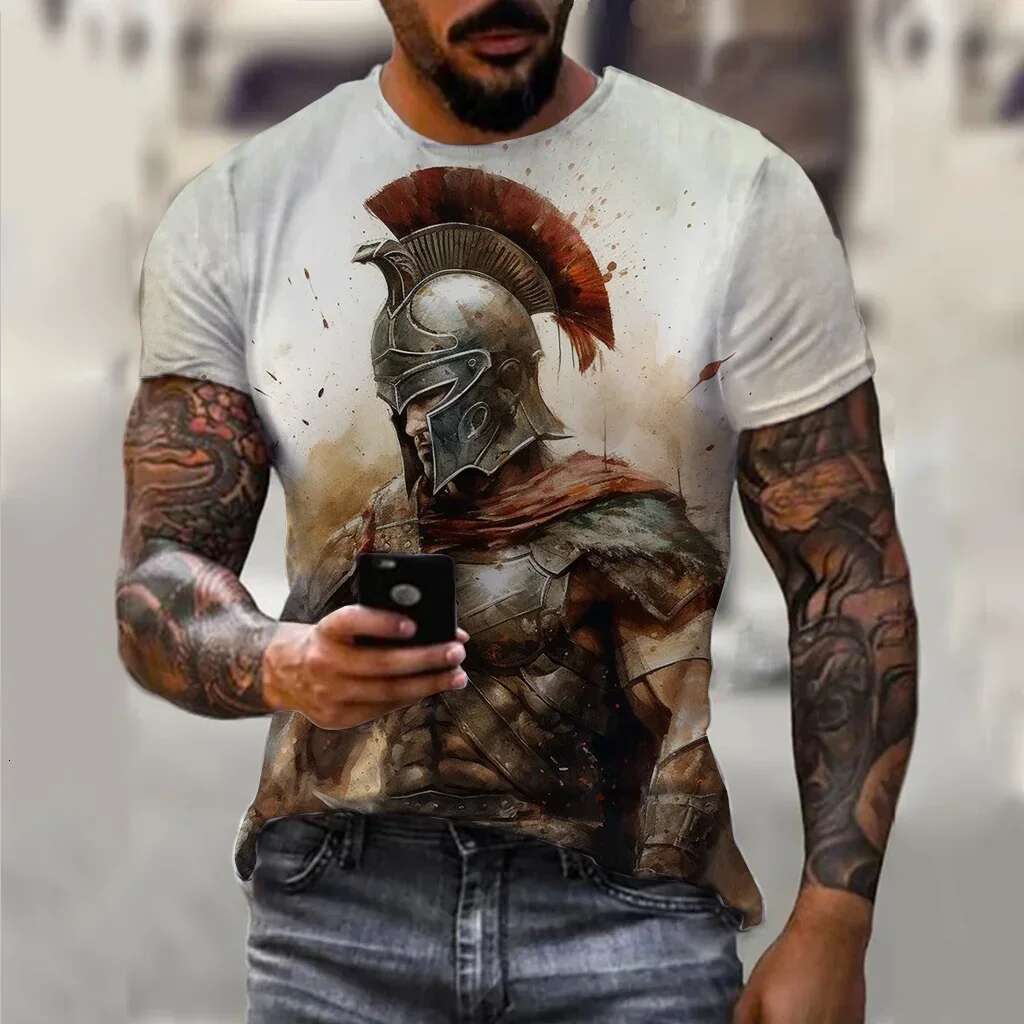 3d Printing Vintage Men Short Sleeve Tshirt Spartan Knight Graphic Daily Street Summer Casual Oversized Tops Male Shirts Tees