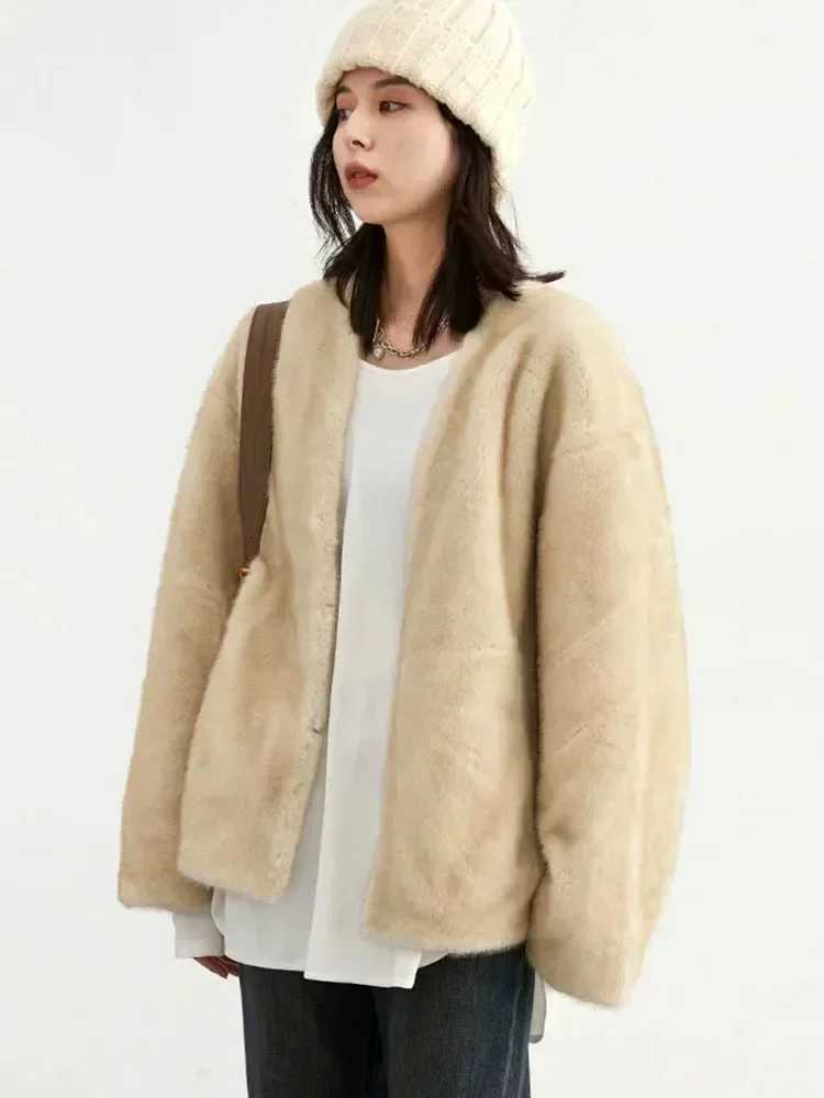 CHIC VEN Womens Jacket Loose Casual Solid Overcoat New Female Plush Coat Vneck Woman Outerwear Autumn Winter 2023 J251103