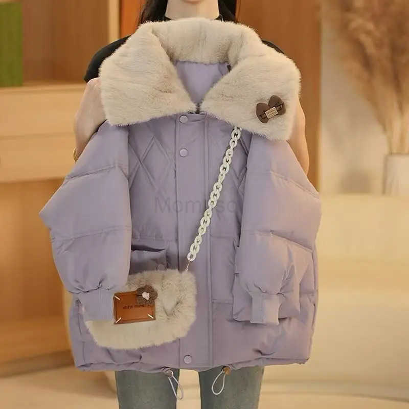 Sanrio 2025 New Girls Winter Coat Thickened Down Jacket with Teddy Bear Fur Collar Stylish Childrens Wear H251104