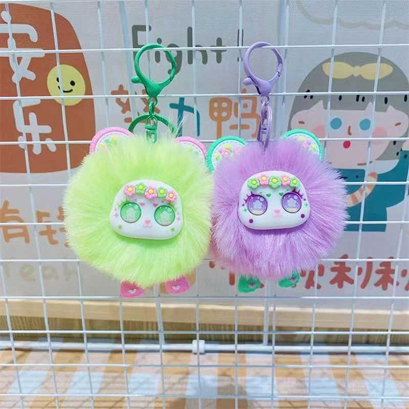 1 Piece Rabbit Hair Pendant Imitation Coal Ball Plush Keychain Colorful Cute Creative Bag Pendant Hanging Decoration Girls Gift C251104