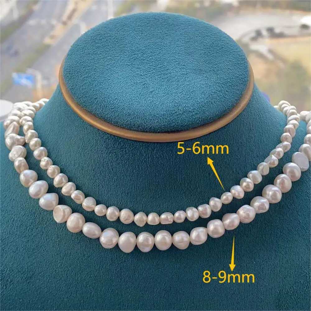 HENGSHENG Baroque Freshwater 5-6mm 8-9mm White Pearl Double Necklace 925 Sterling Silver Trendy Jewelry Gift for Women GirlsXJ251104