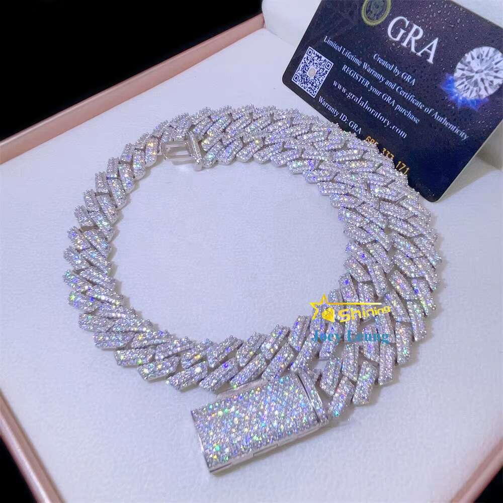 Solid 18K Gold Plated 15MM Wide Big Stone Silver Iced Moissanite Cuban Link Chain Rapper Hip Hop Chain for Mens