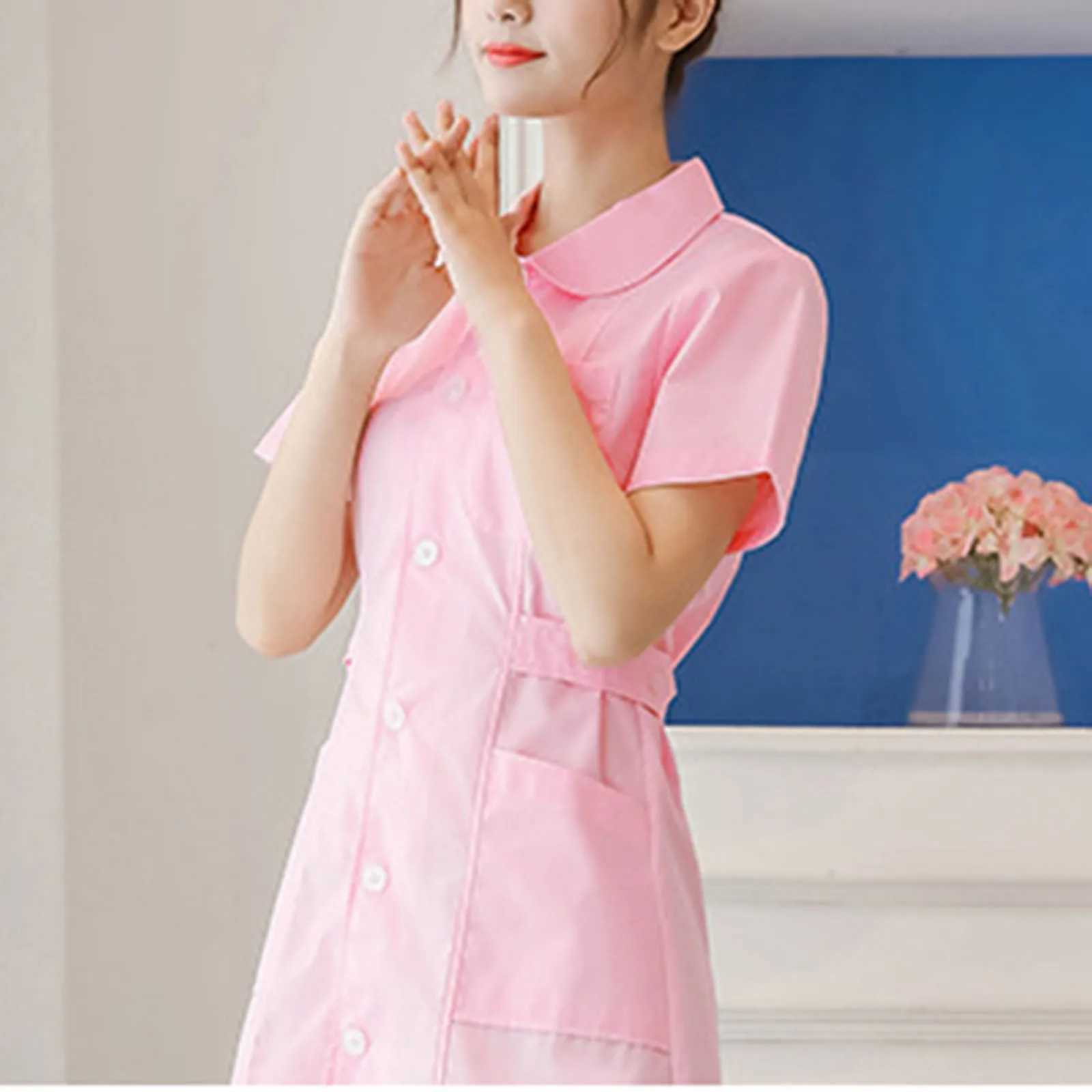 Womens Fashion Caring Nurse Uniform Hospital Pharmacy Doctor Work Uniform Lightweight Short Sleeve Slim Fit Workwear Dress W251104