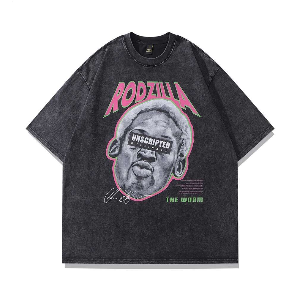 Frog Drift Fashion Vintage Loose Basketball Graphic Retro Washing Summer The Worm Dennis Rodman Oversized Tee T-Shirt Tops Men