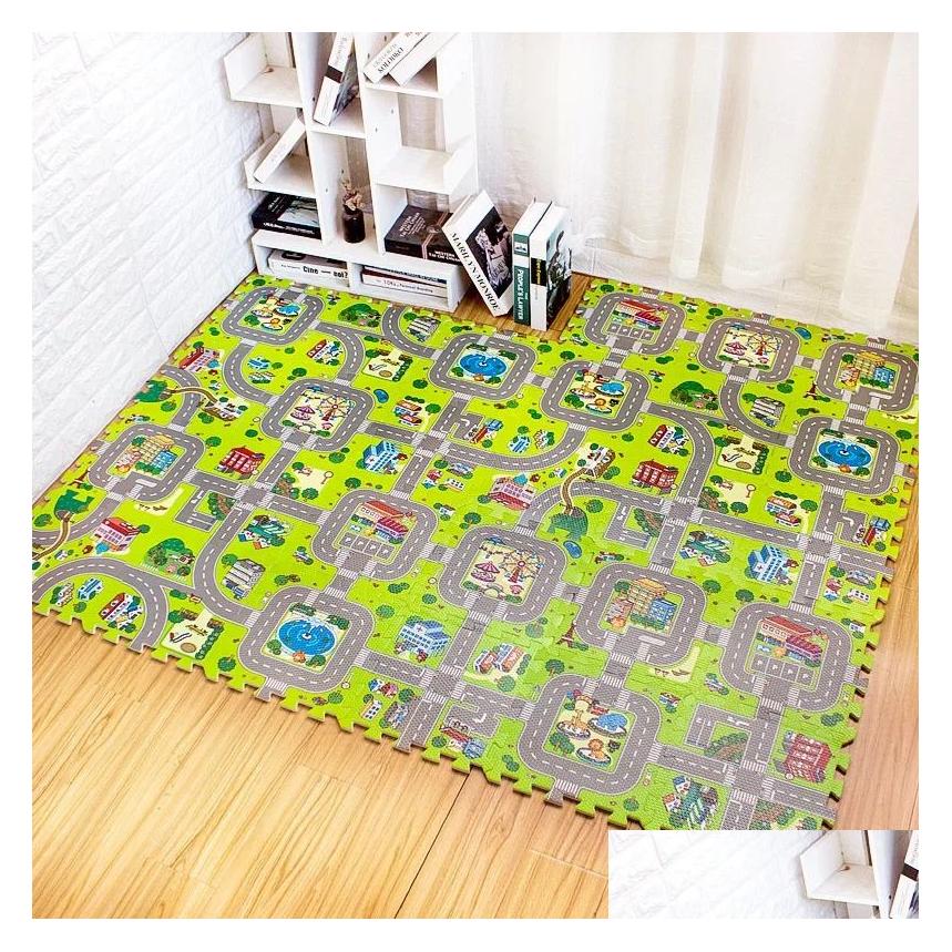 Baby Rugs Playmats Play Mat 9Pcslot Kids Carpet Playmat Children Rug Soft Floor Toys Road Traffic Home Decor Eva Foam Puzzles 24041 Dhcwv S25414