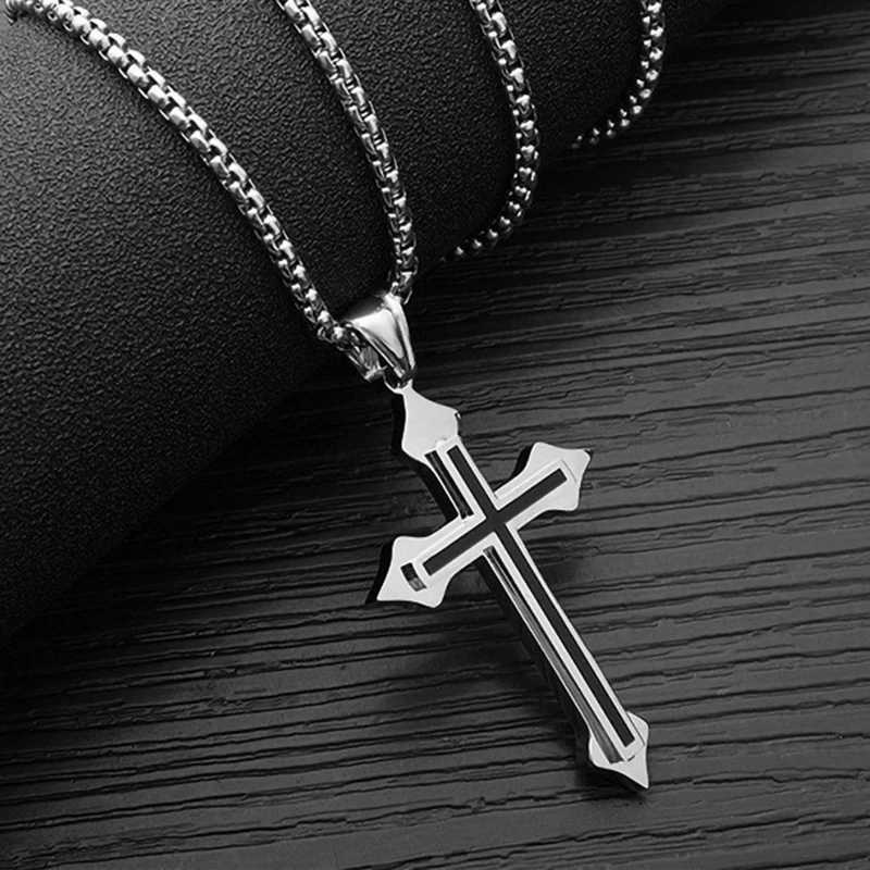 Minimalist Cross Necklace Black Oil Drop Pendant Silver Color Stainless Steel Chain hip-hop Punk Jewelry For Women Men GiftsXJ251104