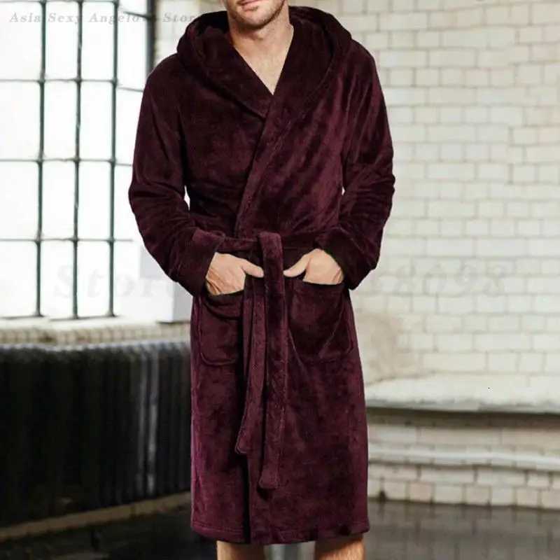 Thickened Coral Fleece Long Robe Sleepwear Plus Size 5XL Flannel Men Home Clothes Loungewear Winter Hooded Bathrobe Nightwear C251104