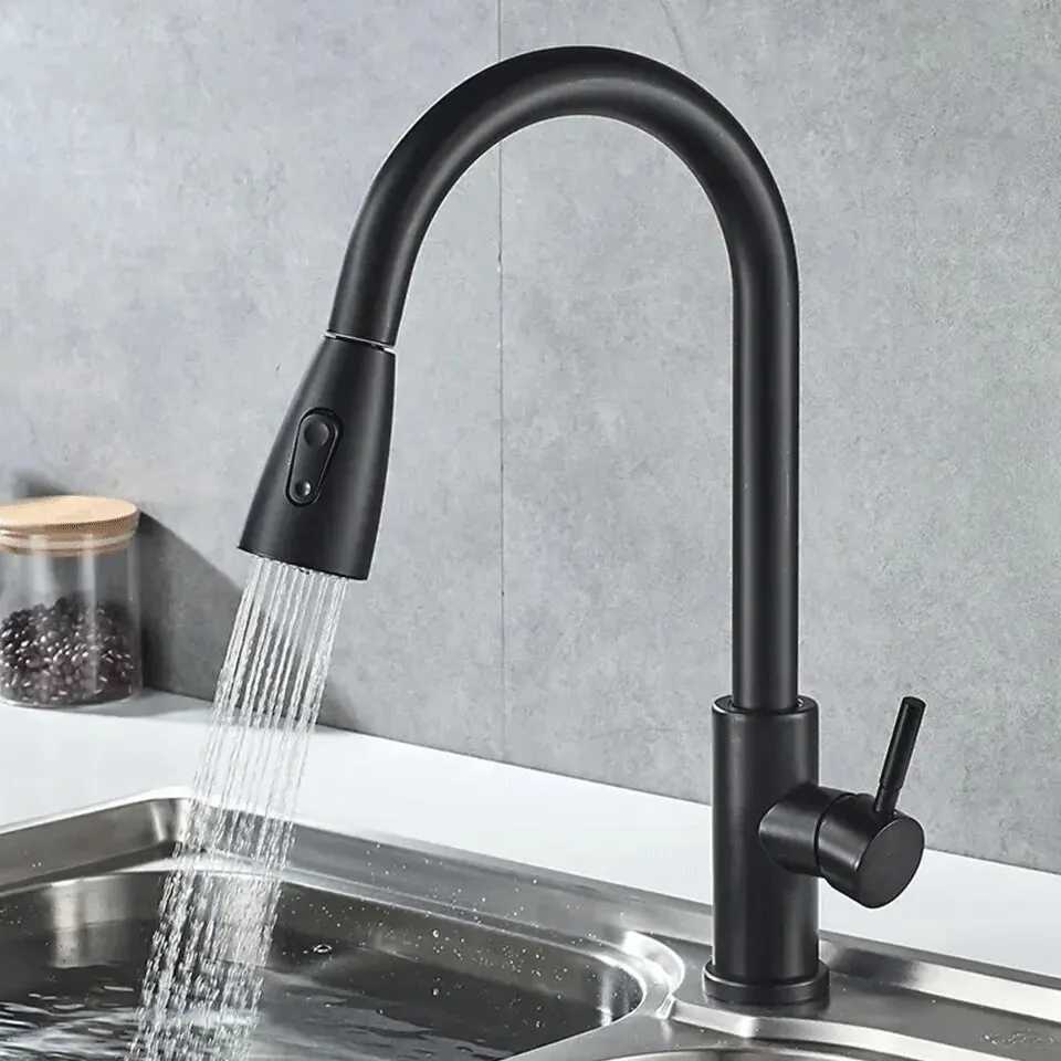 Stainless Steel Lead- Environmentally Friendly Kitchen Cposite Pl-Out Faucet Black With Second Ll Water Outlet Y251104