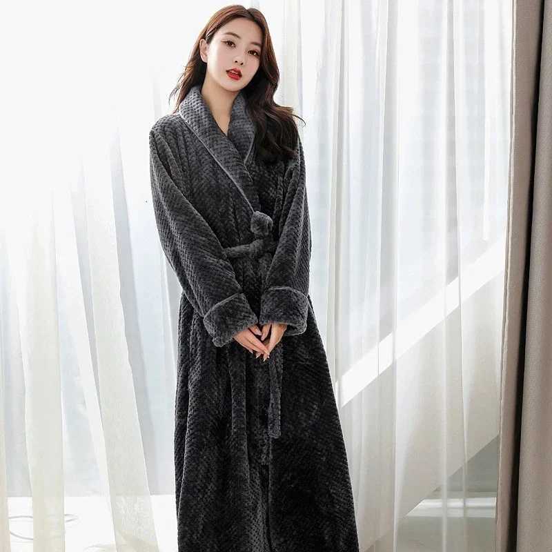 Winter Warm Coral Fleece Kimono Robe Gown Women Nightdress Sleepwear Nightwear Long Bathrobe Intimate Lingerie 2024 New Homewear C251104