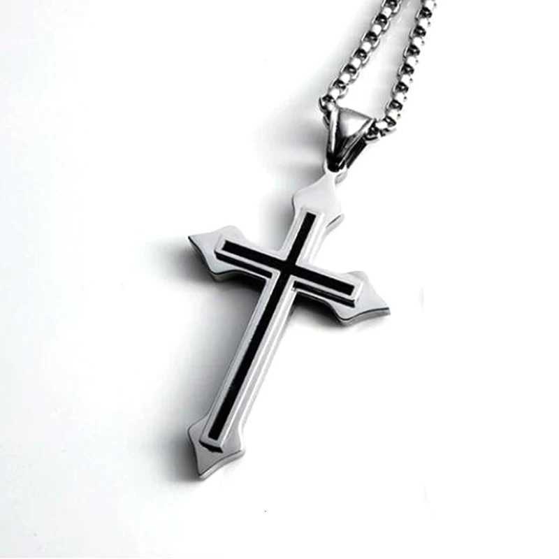 Minimalist Cross Necklace Black Oil Drop Pendant Silver Color Stainless Steel Chain hip-hop Punk Jewelry For Women Men GiftsXJ251104