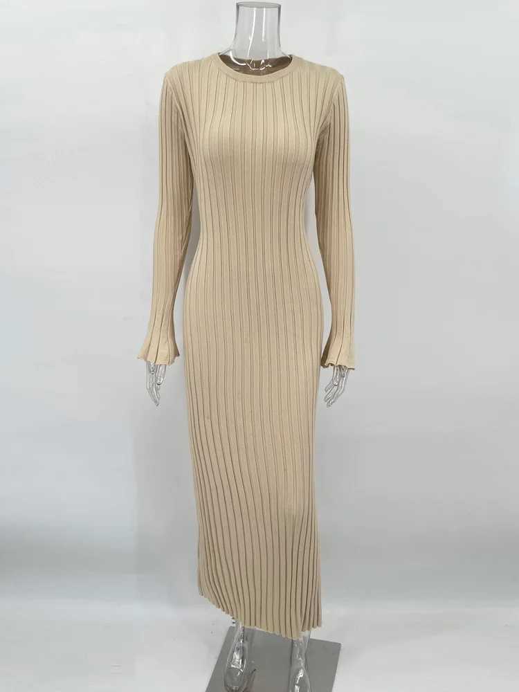 Tossy Lace-Up Female Knit Maxi Dress Autumn High Waist Fashion Patchwork Long Slve Loose Solid Dress Bandage Knitwear Dress X2504031