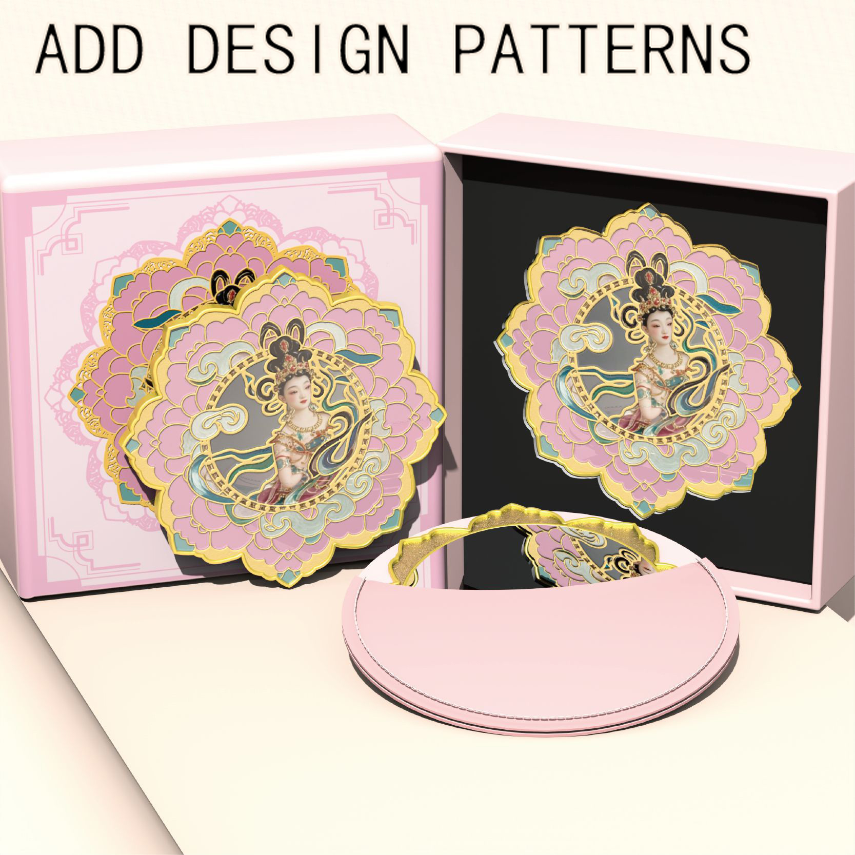 Custom Fashion Exquisite Chinese Style Mirror Copper Portable relief small mirror HD Vanity Mirror Advanced antique style Round Shape Tassel Vintage Mirror Gift