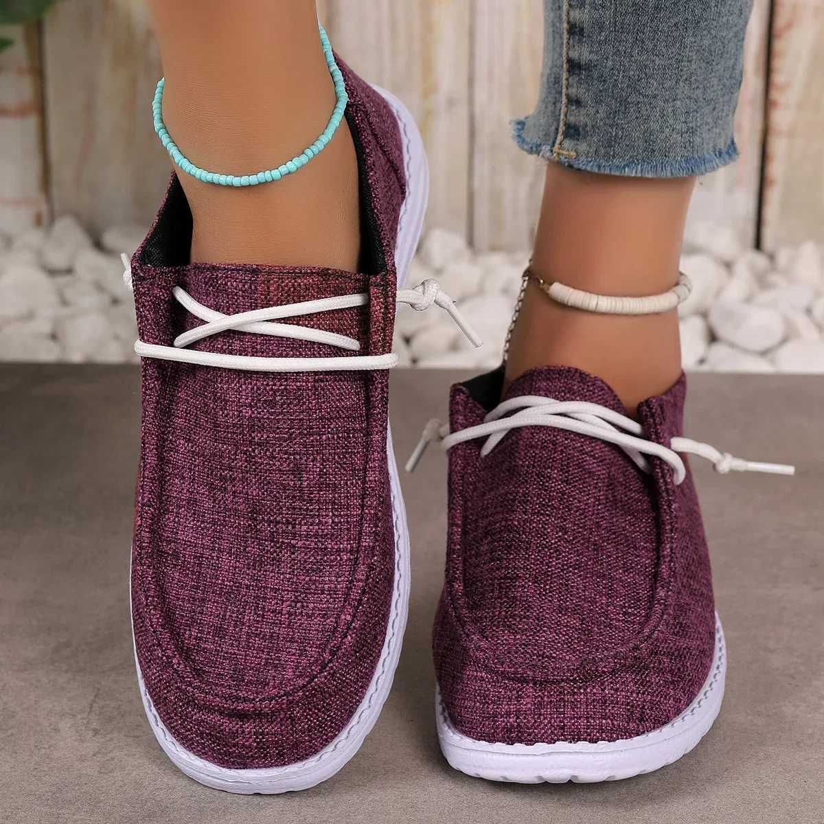 2024 Autumn New Womens Casual Comfortable Flat Shoes Womens Solid Lace Insoles Womens Fashion Sports Shoes Zapatos De Mujer Z250403