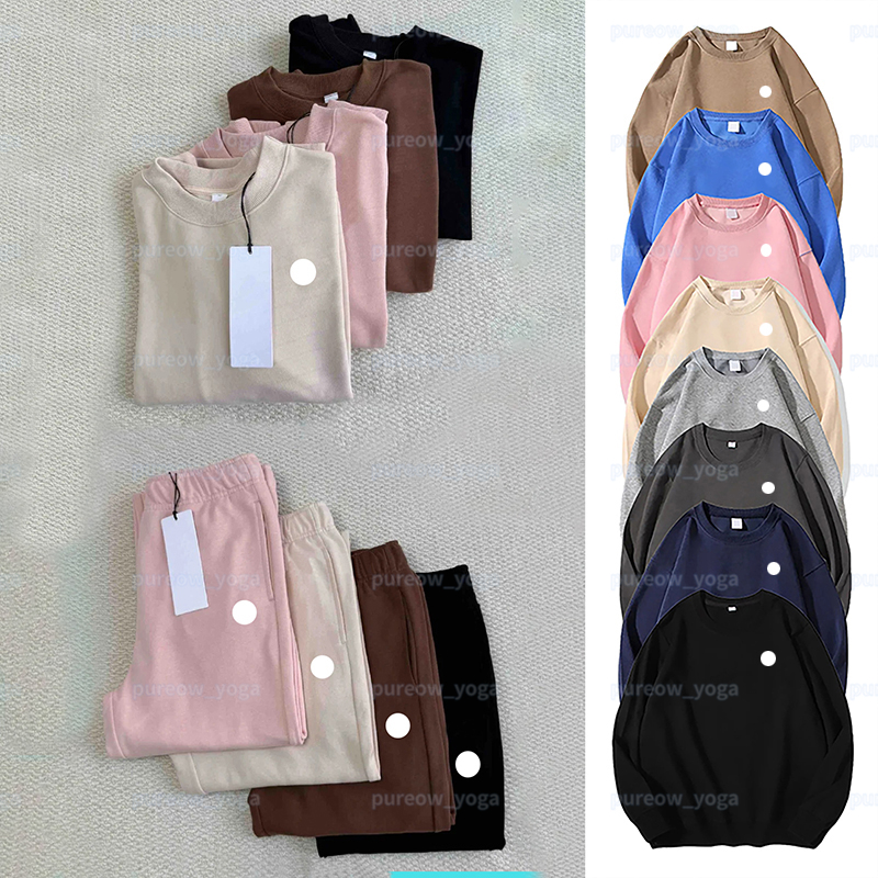 Yoga Hoodies Designer Hoodie Crew Neck Pullover Outfit Warm Oversized Sweatshirts Sliver on Chest Loose Sweatwear Unisex Casual Mens Womens Top Solid Color Black