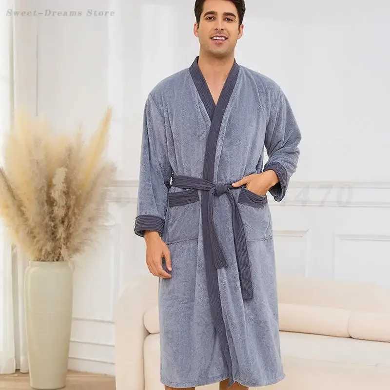 New Couple Long Robe Thicken Coral Fleece Sleepwear Home Wear Autumn Winter Flannel Bathrobe Kimono Gown Loose Casual Loungewear C251104