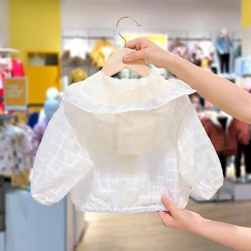 Childrens and Girls Hoodie Sunscreen Coat Summer Solid Flat Top Lightweight Breathable 26 Years 250325z