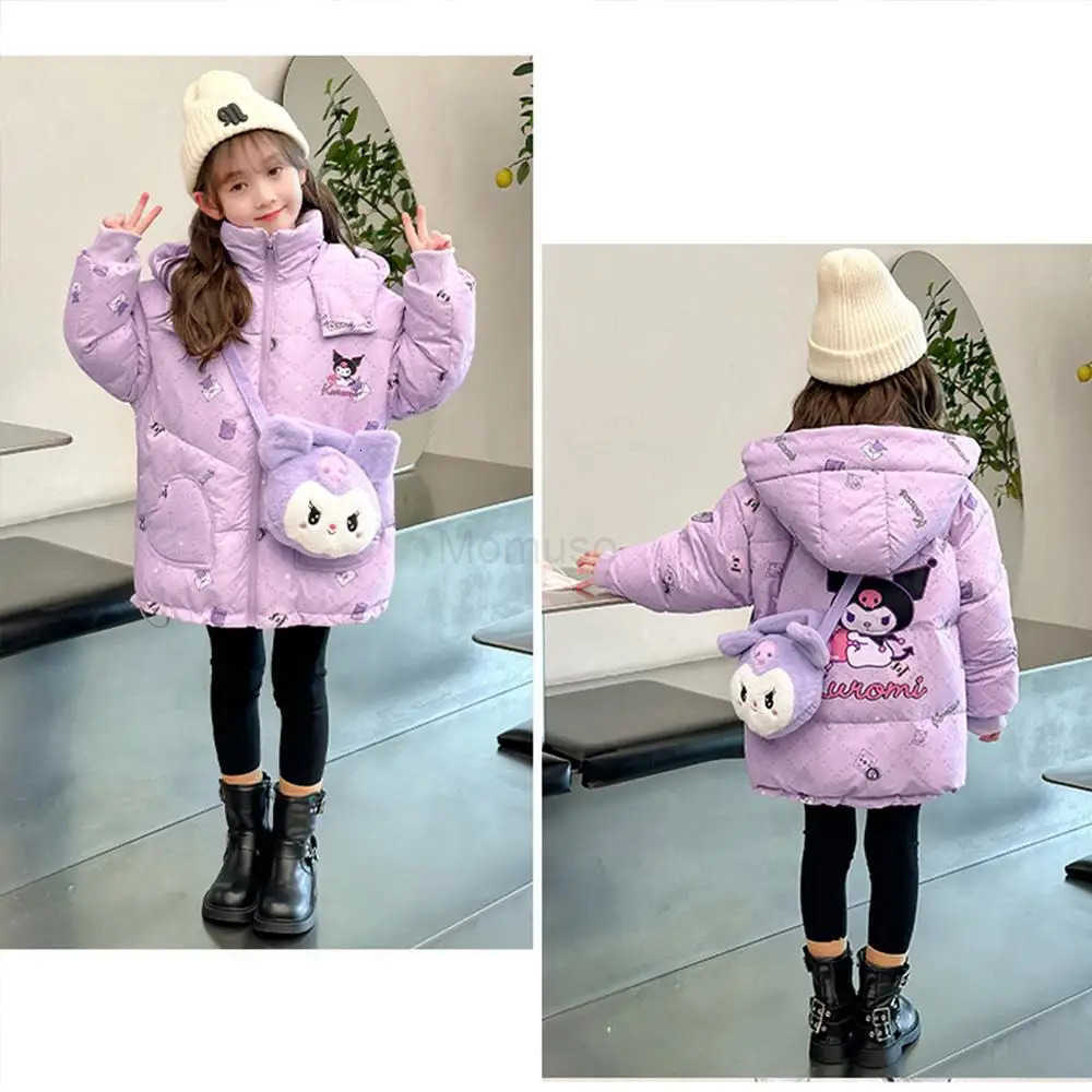Sanrio Anime Kuromi Winter Jacket for Girls Sanrioed Kids Thicken High-Quality Girls Coat Hooded Down Winter Girls Warm Jackets Outwear H251104