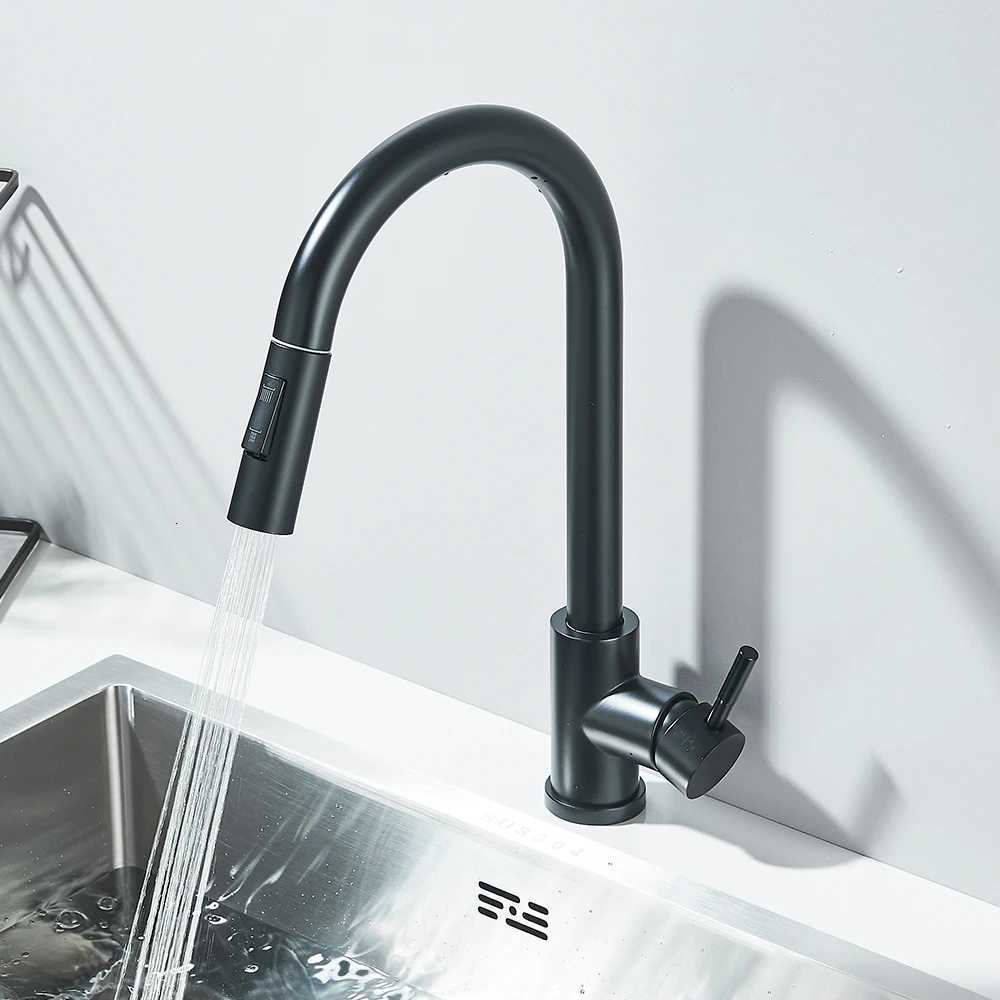 Black Pl Out Kitchen Faucet Deck Mounted ible Hot And Cold Water Kitchen Sink Mixer Tap With Stream Shower Modes Nozzle Y251104