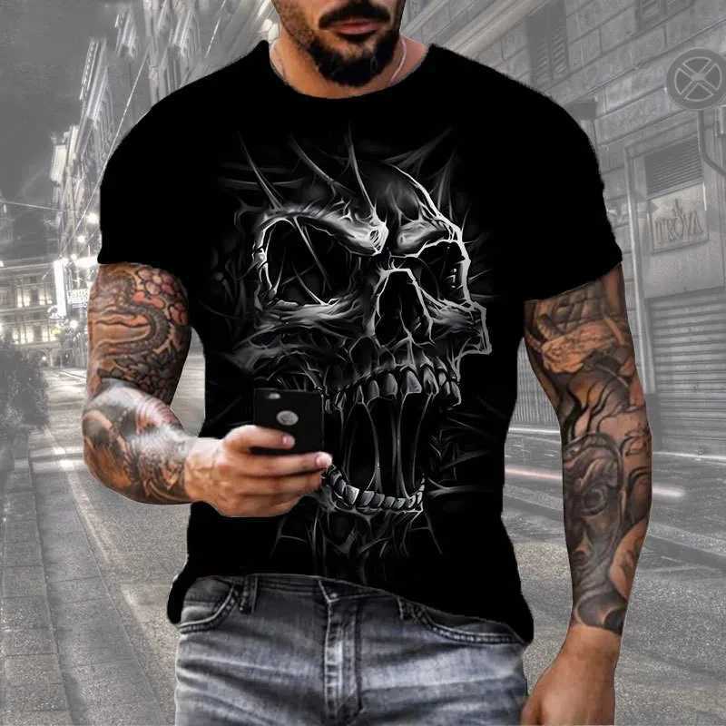 Horror Death Mens Skull T-shirt Short Sleeve 3D Printed Horror Street Hip Hop T-shirt O-Neck Loose Casual Summer Top W250403