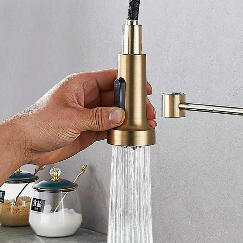 Bed Gold Pl Out Kitchen Faucets Brass Sink Faucets Brass Sink Tap Rotating Spout Mixers Tap Hot Cold Water Crane Y251104