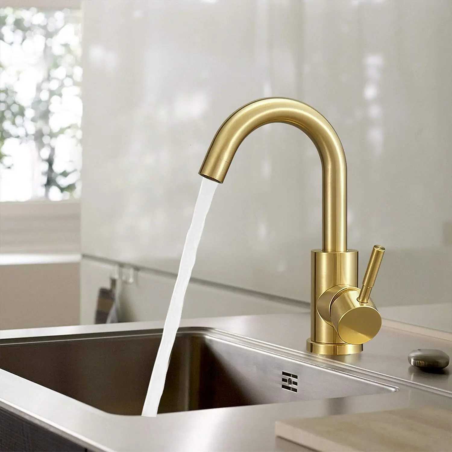 304 Stainless Steel Kitchen Faucet Golden Basin Hot and Cold Faucet Vegetable Basin Rotating Faucet Y251104
