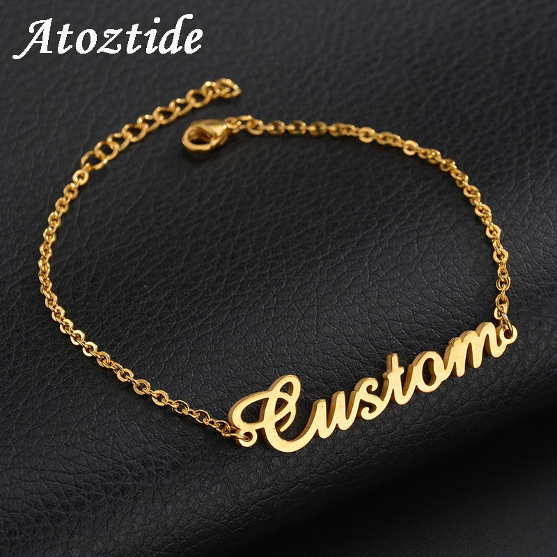 Atoz Personalized Custom Name Bracelet For Women Stainless Steel Charms Handmade Engraved Handwriting Love Bangle Gift 250327