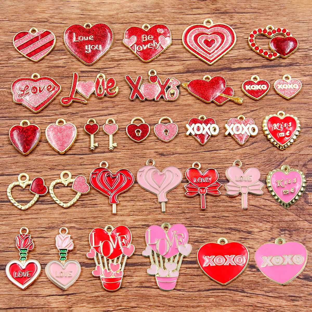10Pcs 21 Style Mixed Size Alloy Metal Drip Oil Valentines Day Charm Love Heart Pendant for Enamel DIY Bracelet Jewelry Making 250325